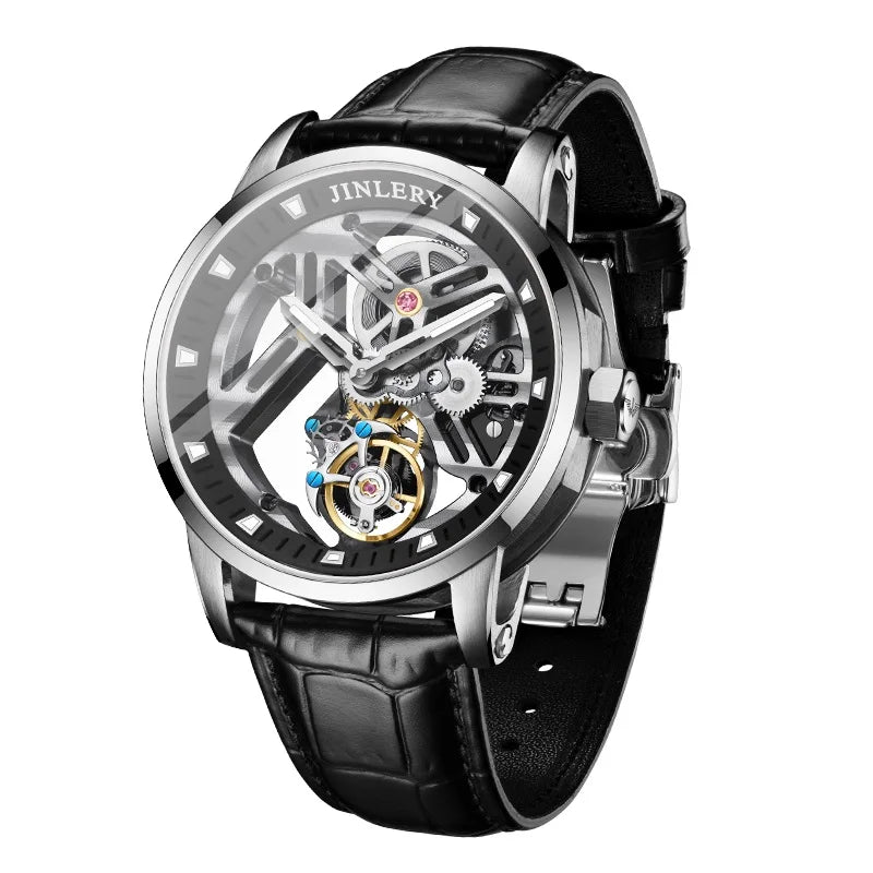 JINLERY Luxury Sports Watch Real Tourbillon Mechanical Watch for Men Fashion Skeleton Wristwatch Relogio Masculino