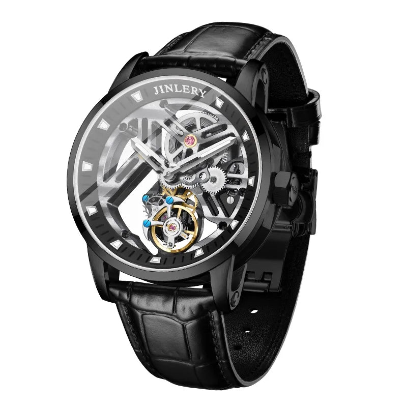 JINLERY Luxury Sports Watch Real Tourbillon Mechanical Watch for Men Fashion Skeleton Wristwatch Relogio Masculino