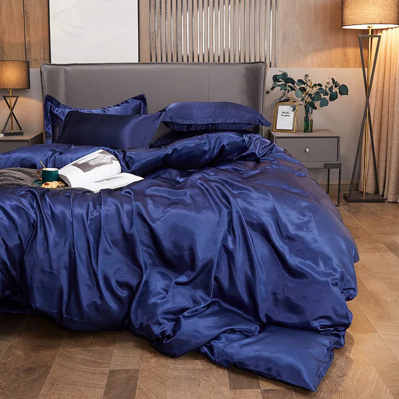 Duvet Cover Set Bed 120/150/180/200 Tencel Silk Bedding Set Black Green White Summer Sheet Luxury Stretch Fitted Sheet 180x200