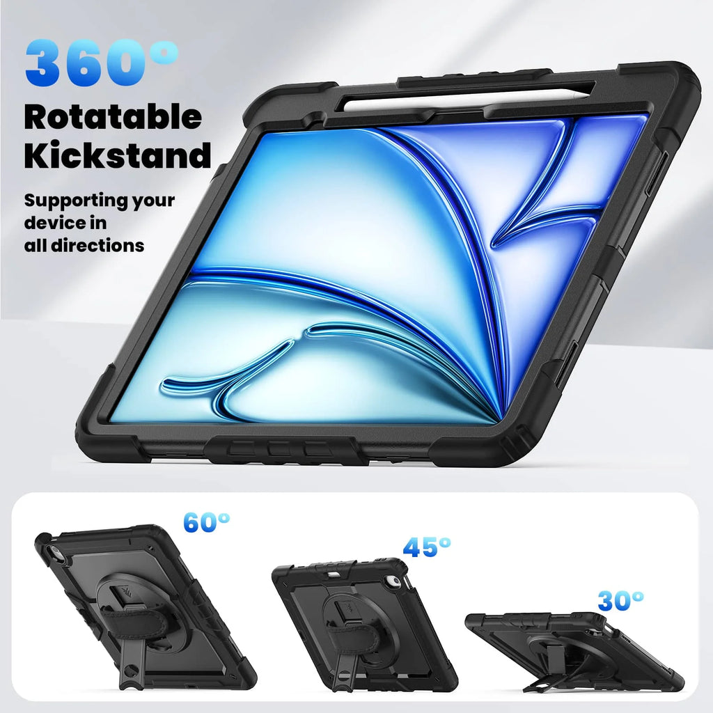 For iPad (A16) 11th Air 11 Air 13 M3  (2025) - Heavy Duty Protective Cover with Screen Protector, Shoulder Strap & Pencil Holder