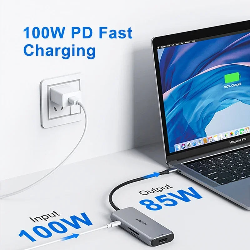 MOKiN 4K HUB HDMI Adapter accessories Docking Station 10Gbps 3 USB 3.1, SD/TF card,100W PD,for MacBook Pro Air M1 M2  USB to Hub