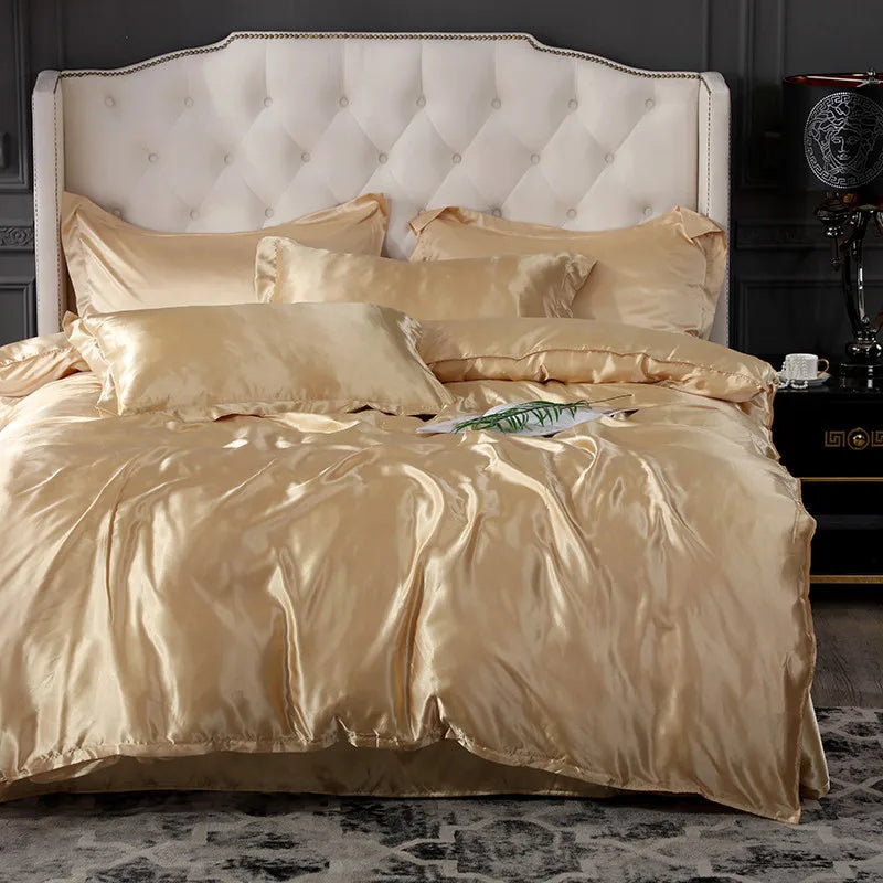 Duvet Cover Set Bed 120/150/180/200 Tencel Silk Bedding Set Black Green White Summer Sheet Luxury Stretch Fitted Sheet 180x200