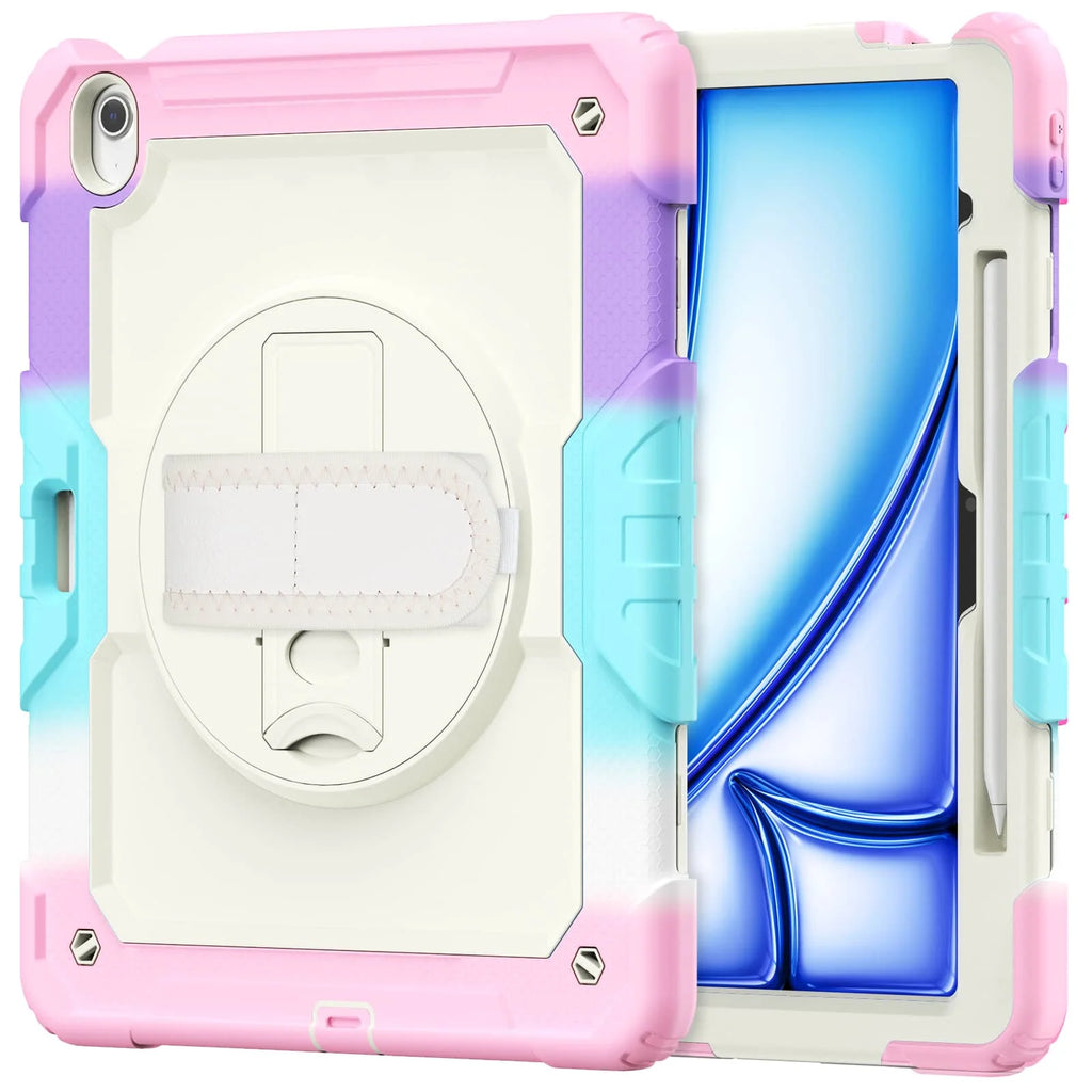 For iPad (A16) 11th Air 11 Air 13 M3  (2025) - Heavy Duty Protective Cover with Screen Protector, Shoulder Strap & Pencil Holder