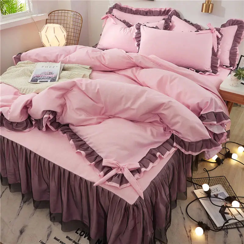 Japan Checkered Collection Soft Bedding Set Duvet Cover with Pillowcases Bedclothes Comforter covers Sets for Girls Home Textile