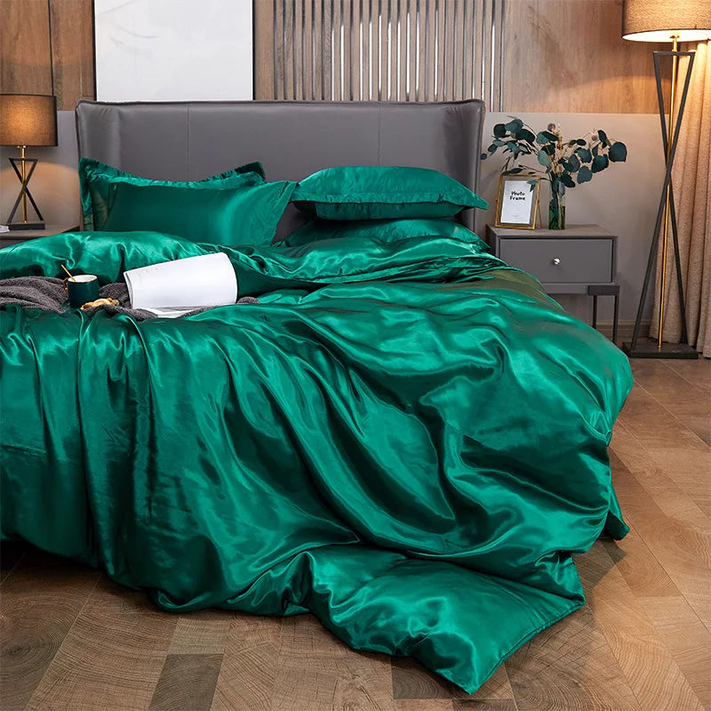 Duvet Cover Set Bed 120/150/180/200 Tencel Silk Bedding Set Black Green White Summer Sheet Luxury Stretch Fitted Sheet 180x200