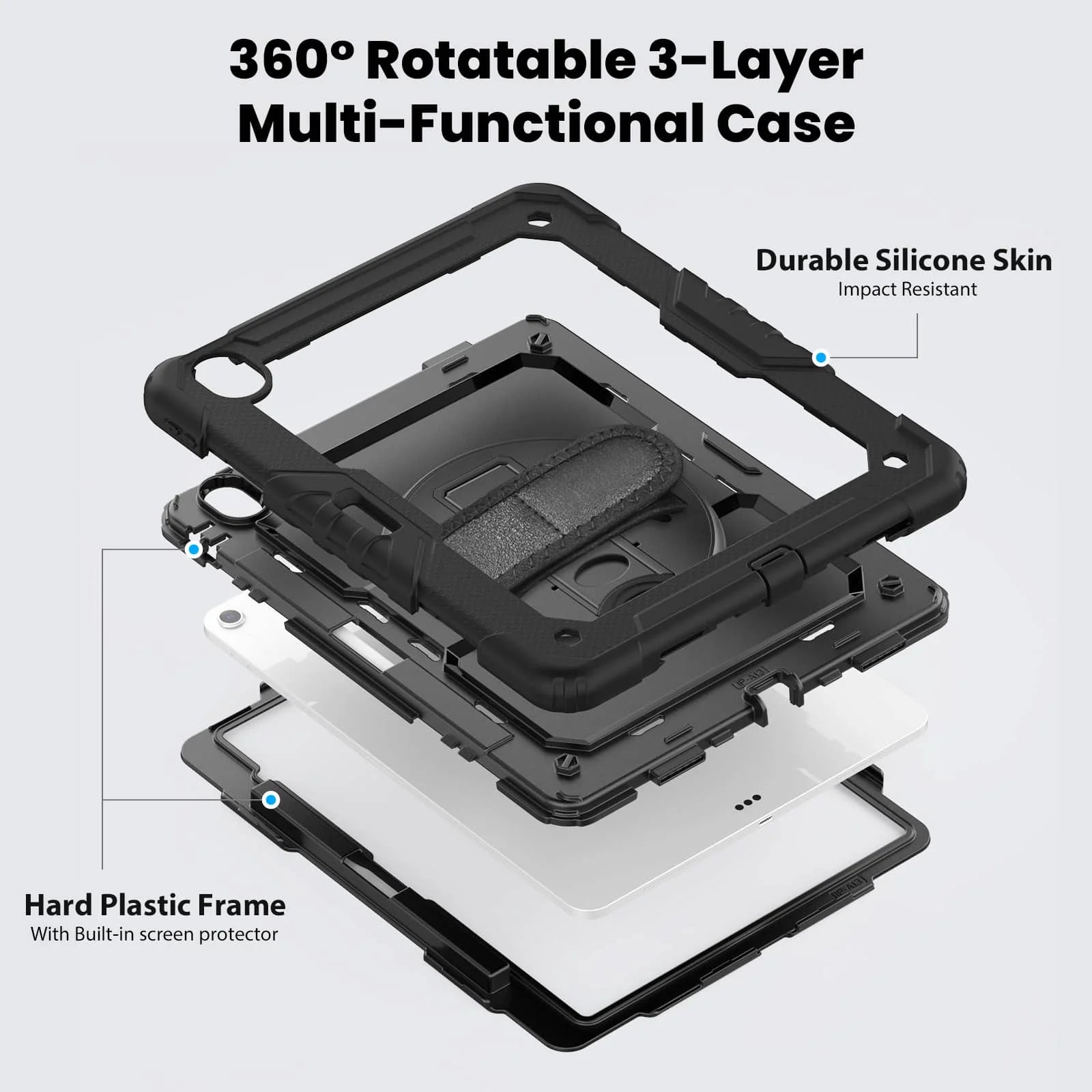 For iPad (A16) 11th Air 11 Air 13 M3  (2025) - Heavy Duty Protective Cover with Screen Protector, Shoulder Strap & Pencil Holder