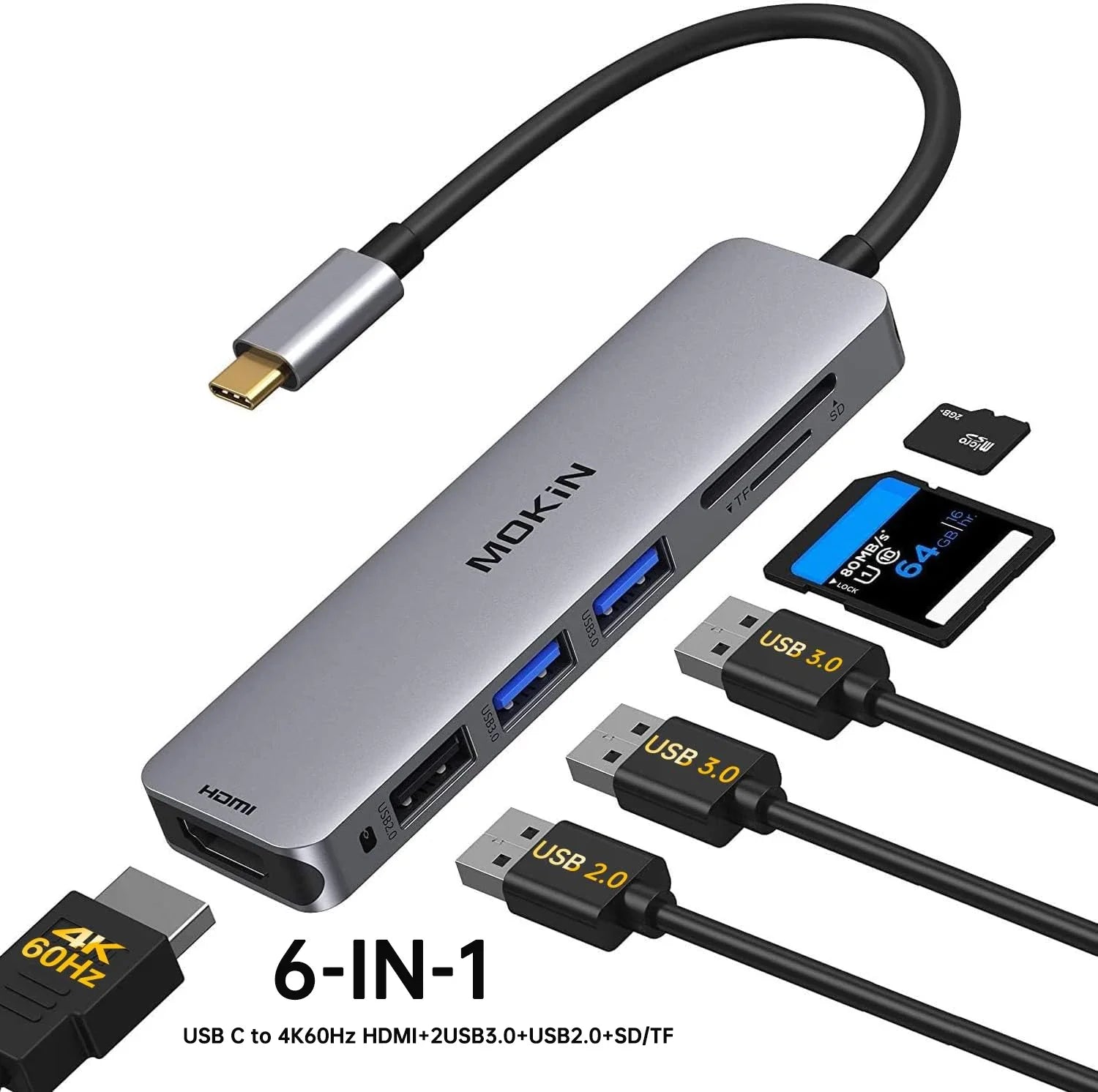 MOKiN 4K HUB HDMI Adapter accessories Docking Station 10Gbps 3 USB 3.1, SD/TF card,100W PD,for MacBook Pro Air M1 M2  USB to Hub