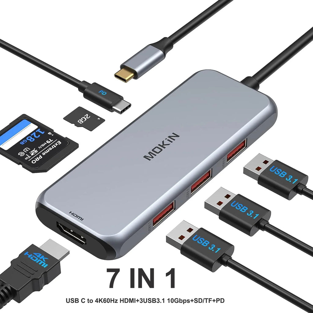 MOKiN 4K HUB HDMI Adapter accessories Docking Station 10Gbps 3 USB 3.1, SD/TF card,100W PD,for MacBook Pro Air M1 M2  USB to Hub