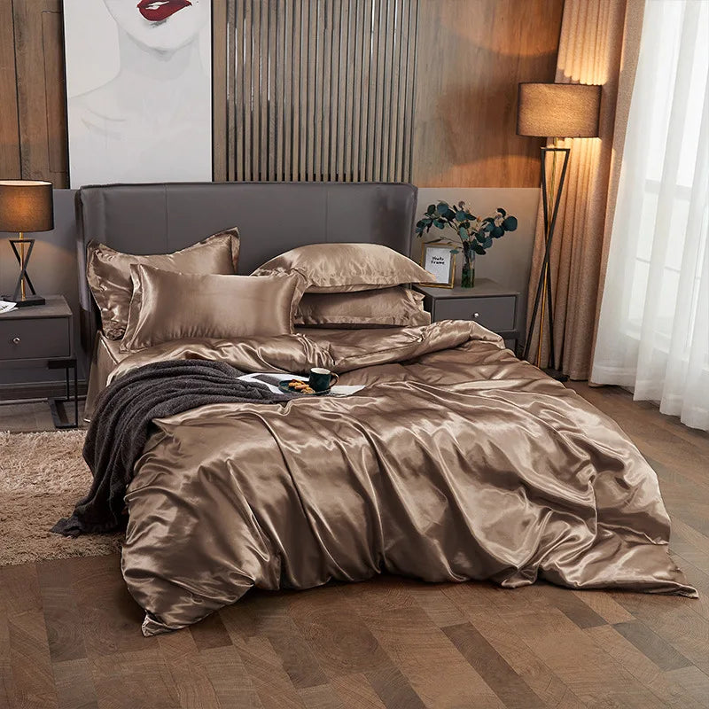 Duvet Cover Set Bed 120/150/180/200 Tencel Silk Bedding Set Black Green White Summer Sheet Luxury Stretch Fitted Sheet 180x200