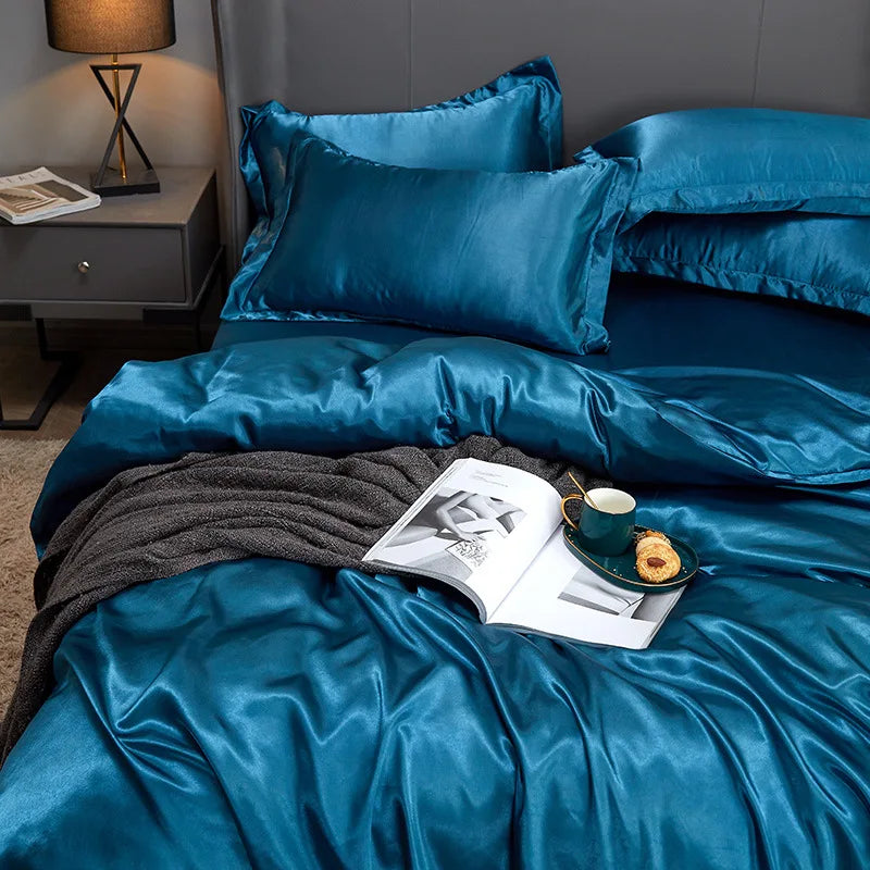 Duvet Cover Set Bed 120/150/180/200 Tencel Silk Bedding Set Black Green White Summer Sheet Luxury Stretch Fitted Sheet 180x200
