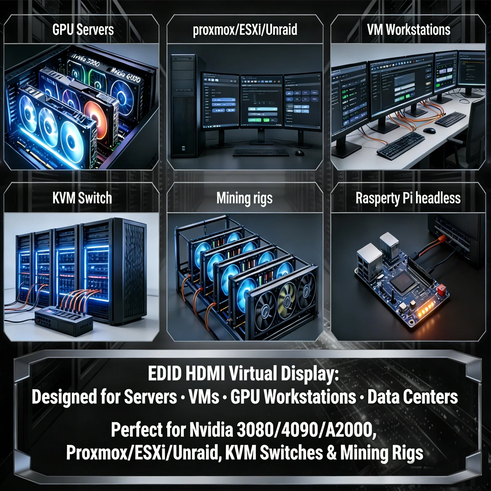 HDMI EDID Emulator 1080P 60Hz RGB Default, UHD Dummy Display Adapter for Remote Access, GPU Rigs, KVM, 4K/2K Ultra-Wide
