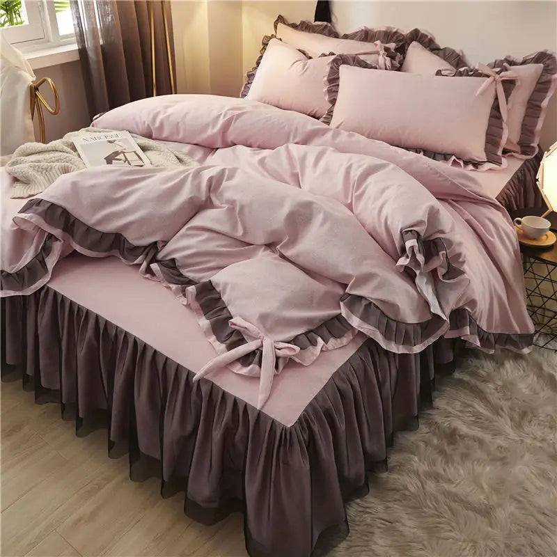 Japan Checkered Collection Soft Bedding Set Duvet Cover with Pillowcases Bedclothes Comforter covers Sets for Girls Home Textile