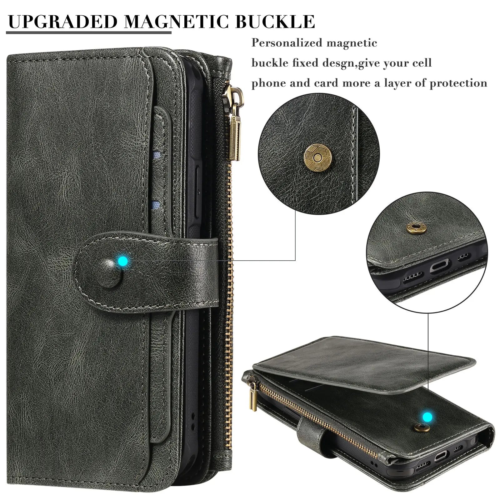 2 in 1 Detachable Magnetic Wallet Case for iPhone 15 14 13 12 11 Pro Max Wallet with Card Holder,Zipper,Pouch Pocket Flip Cover