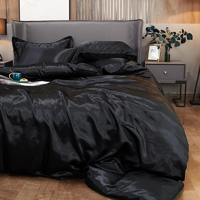 Duvet Cover Set Bed 120/150/180/200 Tencel Silk Bedding Set Black Green White Summer Sheet Luxury Stretch Fitted Sheet 180x200