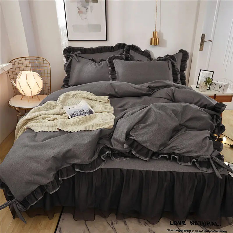 Japan Checkered Collection Soft Bedding Set Duvet Cover with Pillowcases Bedclothes Comforter covers Sets for Girls Home Textile