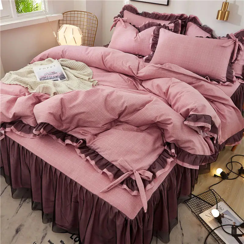 Japan Checkered Collection Soft Bedding Set Duvet Cover with Pillowcases Bedclothes Comforter covers Sets for Girls Home Textile
