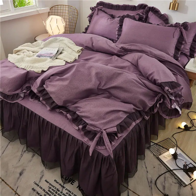 Japan Checkered Collection Soft Bedding Set Duvet Cover with Pillowcases Bedclothes Comforter covers Sets for Girls Home Textile