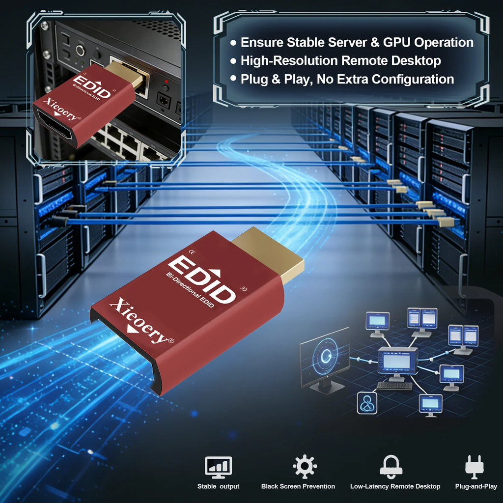 HDMI EDID Emulator 1080P 60Hz RGB Default, UHD Dummy Display Adapter for Remote Access, GPU Rigs, KVM, 4K/2K Ultra-Wide