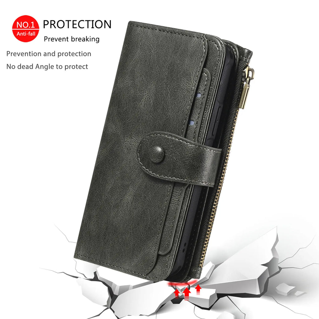 2 in 1 Detachable Magnetic Wallet Case for iPhone 15 14 13 12 11 Pro Max Wallet with Card Holder,Zipper,Pouch Pocket Flip Cover