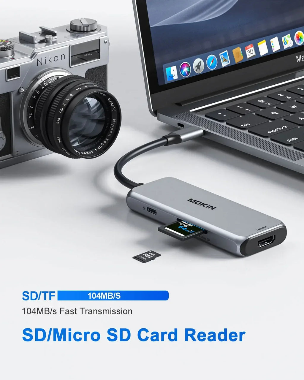 MOKiN 4K HUB HDMI Adapter accessories Docking Station 10Gbps 3 USB 3.1, SD/TF card,100W PD,for MacBook Pro Air M1 M2  USB to Hub