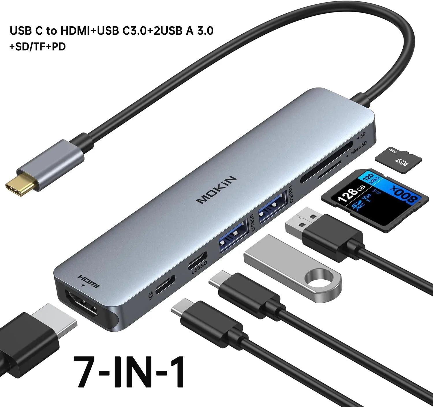 MOKiN 4K HUB HDMI Adapter accessories Docking Station 10Gbps 3 USB 3.1, SD/TF card,100W PD,for MacBook Pro Air M1 M2  USB to Hub