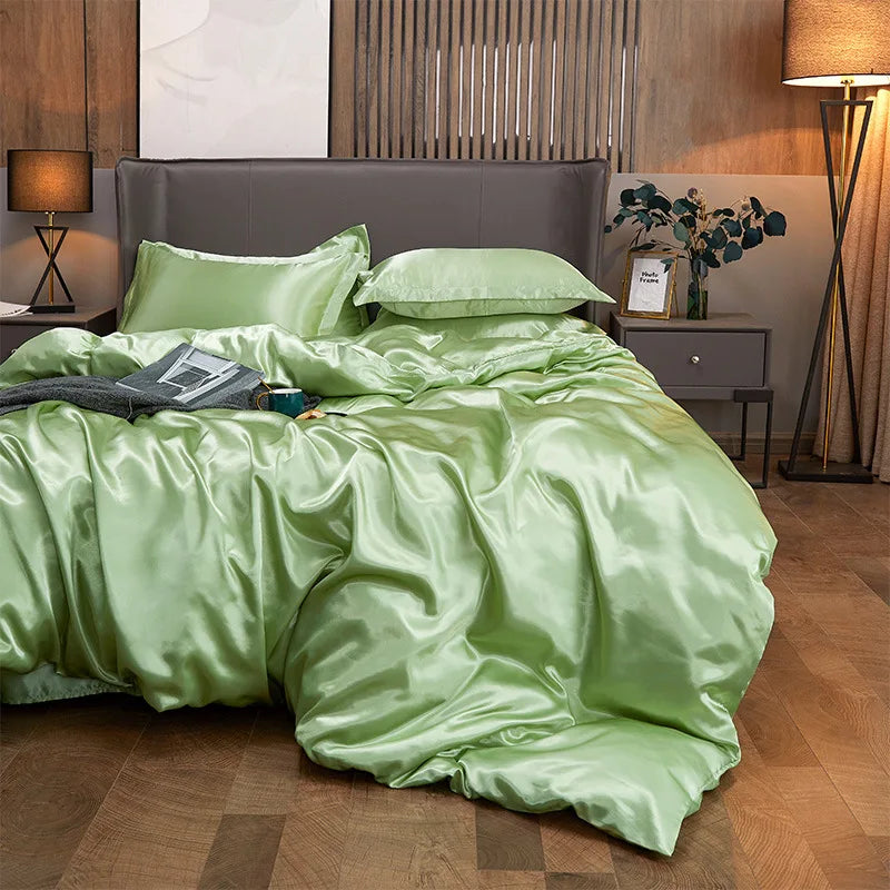 Duvet Cover Set Bed 120/150/180/200 Tencel Silk Bedding Set Black Green White Summer Sheet Luxury Stretch Fitted Sheet 180x200