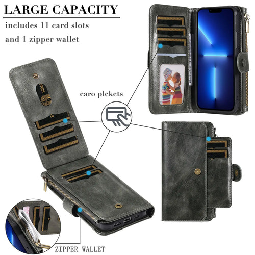 2 in 1 Detachable Magnetic Wallet Case for iPhone 15 14 13 12 11 Pro Max Wallet with Card Holder,Zipper,Pouch Pocket Flip Cover