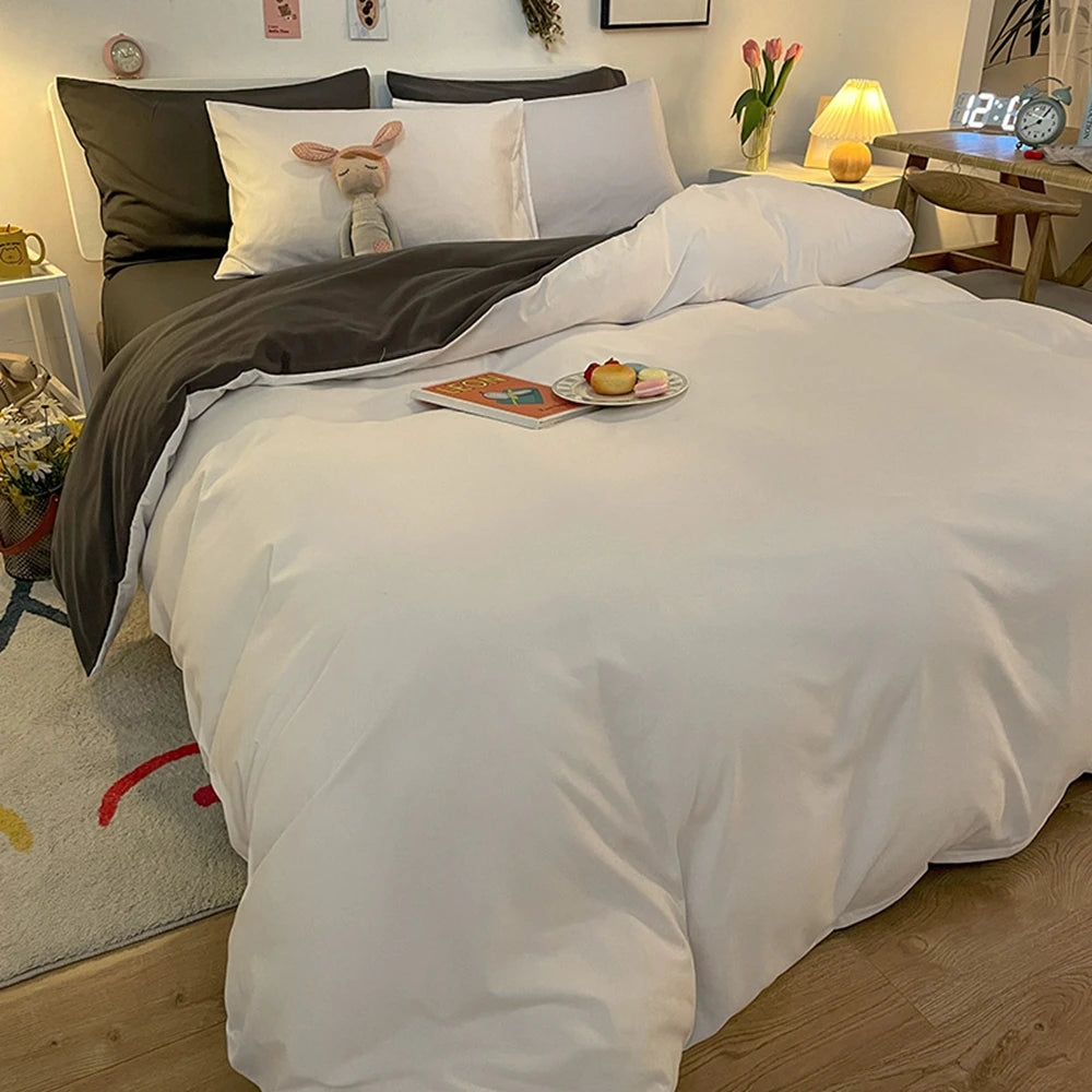 1 pc housse de couette 220x240 White White Gray Color Duvet Cover Double Size funda nordica cama 150 Queen/King Size Bed Cover
