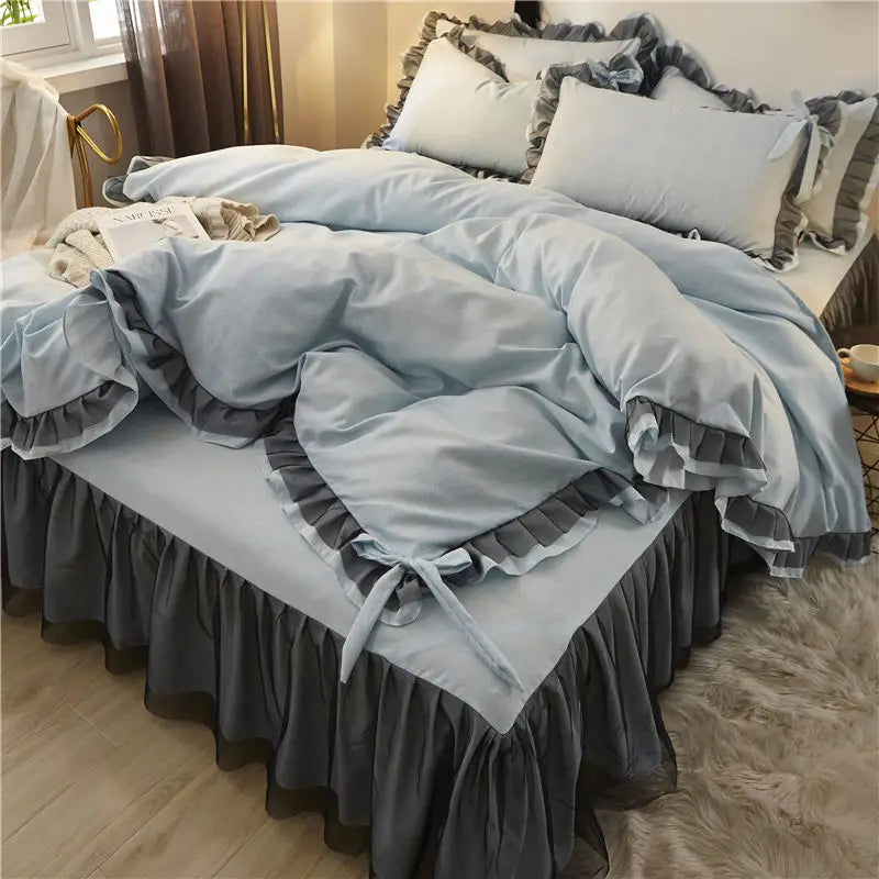 Japan Checkered Collection Soft Bedding Set Duvet Cover with Pillowcases Bedclothes Comforter covers Sets for Girls Home Textile